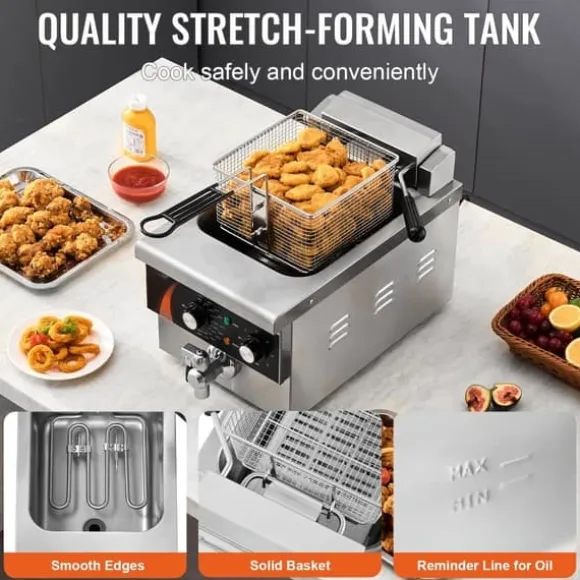 Kommersiell Elektrisk Fritös 3000W, 5,9L Rostfritt Stål, 200°C, Uppgradering för snabbare matlagning, effektiv fritering