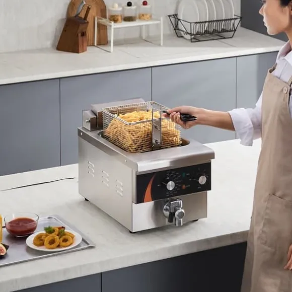 Kommersiell Elektrisk Fritös 3000W, 5,9L Rostfritt Stål, 200°C, Uppgradering för snabbare matlagning, effektiv fritering