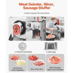 Kommersiell Elektrisk Köttkvarn, Slicer 14 Lbs/Min, Korvstopp med Hög Kapacitet