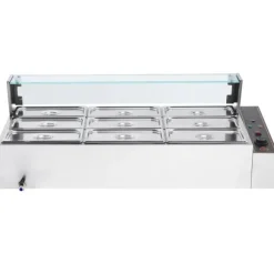 Kommersiell elektrisk matvärmare, bänkskiva, buffé 9*5Qt, glasdisk, effektiv för restauranger och catering