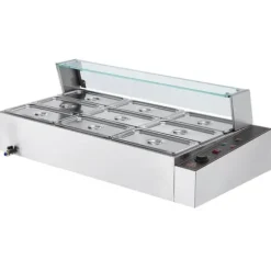 Kommersiell elektrisk matvärmare, bänkskiva, buffé 9*5Qt, glasdisk, effektiv för restauranger och catering
