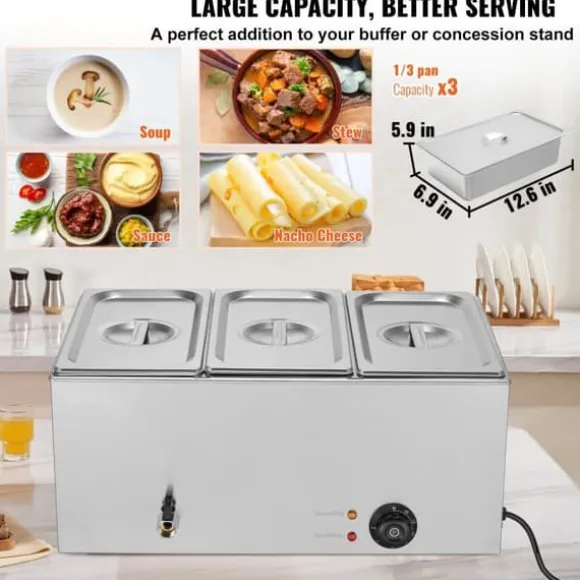Kommersiell Elektrisk Matvärmare 3-Pannor Bänkskiva Buffé 16,5L Bain Marie, effektiv värmelösning för restauranger och catering