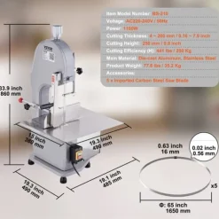 Kommersiell elektrisk slaktarbensåg-VEVOR-1100 W-4-200 mm tjocklek för stormarknad, restaurang