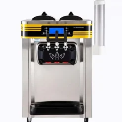 Kommersiell glassmaskin, 22-30L/H kapacitet, 2350W bänkskiva med 2x6L Hopper, LCD-panel, larm. För restaurang/snackbar. Silver.