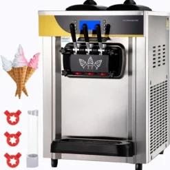 Kommersiell glassmaskin 22-30L/H, 2200W, bänkskiva, mjuk servering, 2x6L hopper, LCD-panel, larm, fryst yoghurtmaskin.