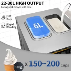 Kommersiell glassmaskin 22-30L/H, 2200W, bänkskiva, mjuk servering, 2x6L hopper, LCD-panel, larm, fryst yoghurtmaskin.