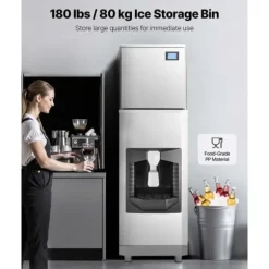 Kommersiell Ismaskin 360 pund/dag, 180 pund Förvaringsbehållare, Automatisk Isdispensering