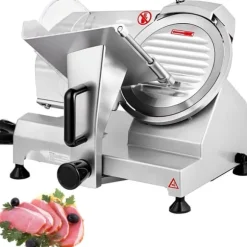Kommersiell köttskärare, 200 W, 350-400 varv/min. 8" kolstålblad, justerbar tjocklek för hem- och kommersiell användning.