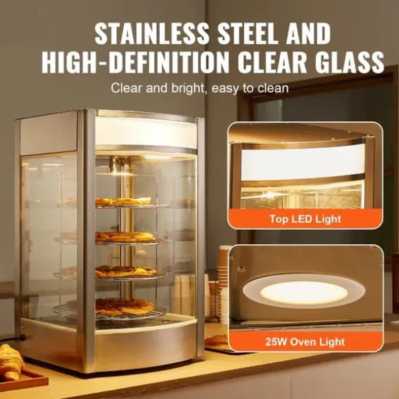Kommersiell pizzavärmare för 14" pizza, 4-lagers design, elektrisk matdisplay, effektiv uppvärmning