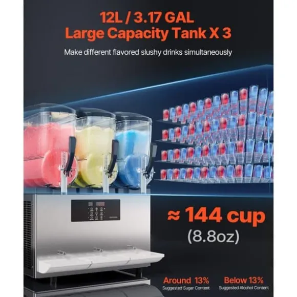 Kommersiell Slushy Maskin 12Lx3, Frys Drycktillverkare för Margarita & Smoothie, Hög Kapacitet, Enkel Användning, Perfekt för Fester
