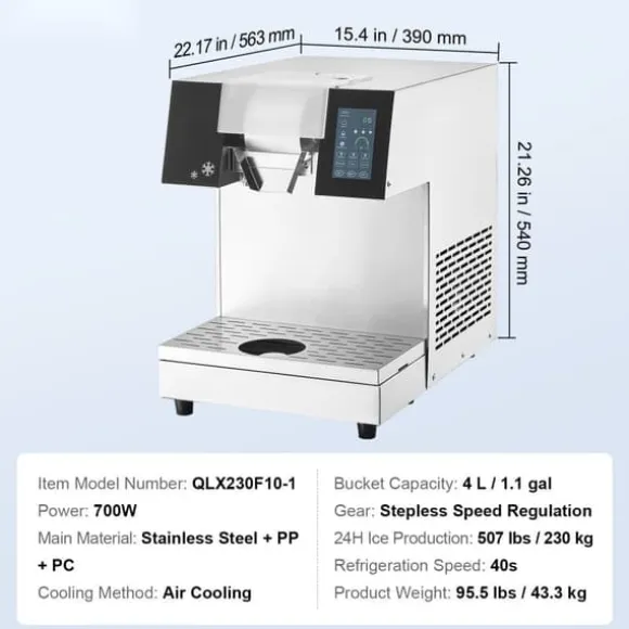Kommersiell snöflingaismaskin 507LBS/24H, hög kapacitet, rostfritt stål, effektiv och hållbar snöproducent för glass