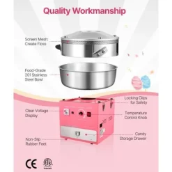Kommersiell sockervaddsmaskin, 1000W Modell, Perfekt för fest, Rosa färg
