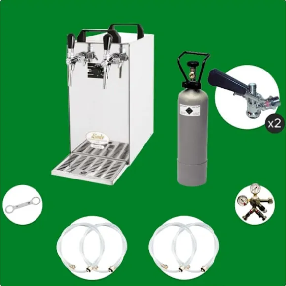 Komplett set - Öltapp - kontakt 40 två linjer torr kylare, run kylare 50 liter/h, KEG:Type G, KEG 2:5 liters adapter