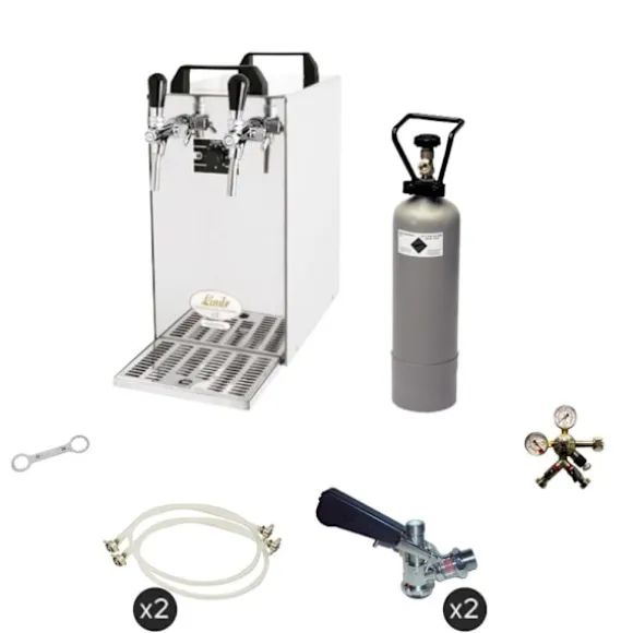 Komplett set - Öltapp - kontakt 40 två linjer torr kylare, run kylare 50 liter/h, KEG:Type G, KEG 2:5 liters adapter