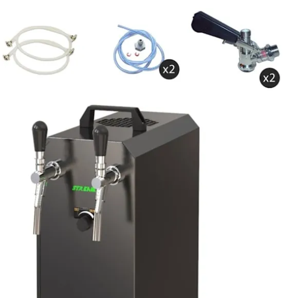 Komplett set - Öltapp STREAM 50K med luftpump ölkorg, flödeskylare 2-ledare torrkylare, upp till 55 liter/h - BLACK EDITION, KEG:utan, KEG 2:Type M