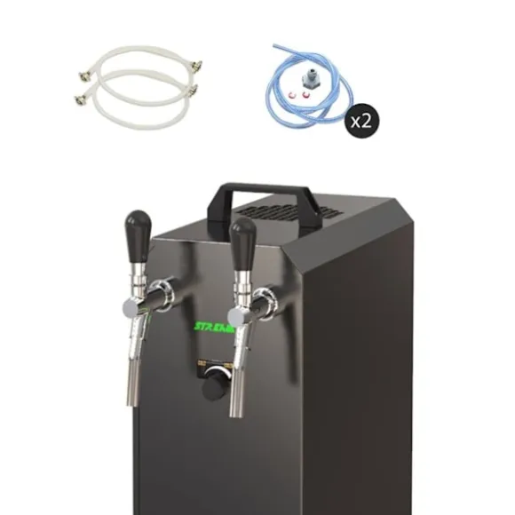 Komplett set - Öltapp STREAM 50K med luftpump ölkorg, flödeskylare 2-ledare torrkylare, upp till 55 liter/h - BLACK EDITION, KEG:utan, KEG 2:Type M