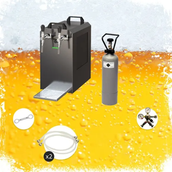 Komplett set - Öltapp - STREAM 80 ölkassett, flödeskylare 2-linjers torrkylare, KEG 2:Type D, KEG:KeyKeg