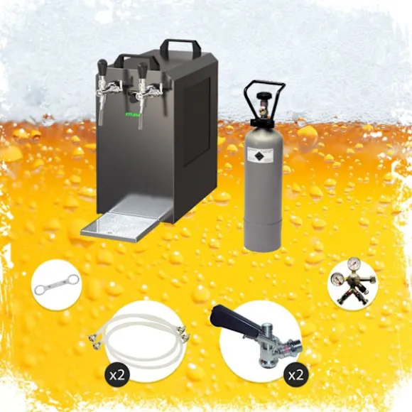 Komplett set - Öltapp - STREAM 80 ölkassett, flödeskylare 2-linjers torrkylare, KEG 2:Type D, KEG:KeyKeg