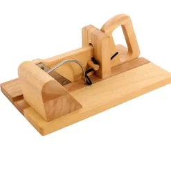 Korvskärare - Manuell mat- och korvskärare - 17 cm klinga i 420 rostfritt stål - Bas i gummiträ - För kött, grönsaker, frukt