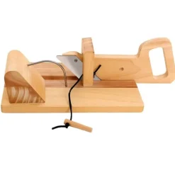 Korvskärare - Manuell mat- och korvskärare - 17 cm klinga i 420 rostfritt stål - Bas i gummiträ - För kött, grönsaker, frukt