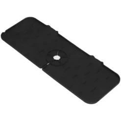 Kran Absorberande matta Tvättbar Återanvändbar Silikon Diskbänk Bänkskiva Vattenfångare för kök Badrum RV 61x14cm Svart