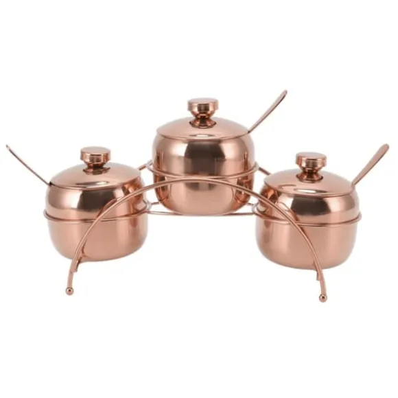 Kryddburkset i rostfritt stål, salt- och pepparburk, sockerburk med lock och sked, kryddflaskor för kök med förvaringsställ, roséguld