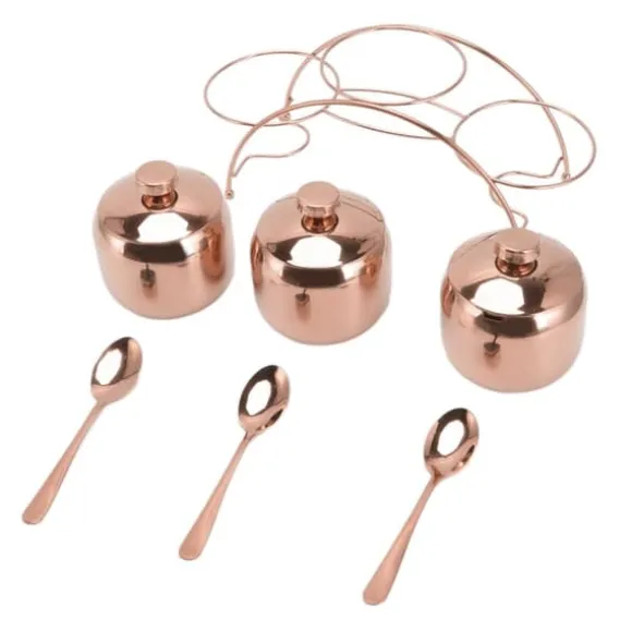 Kryddburkset i rostfritt stål, salt- och pepparburk, sockerburk med lock och sked, kryddflaskor för kök med förvaringsställ, roséguld