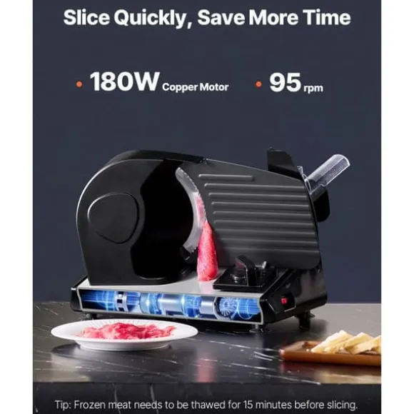 Köttskärare 180W, 7,5-tums Elektrisk Deli Mat Skivare, För Kött, Bröd, Ost