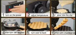 1,4kw elektrisk ägg våffelmaskin, parallell uppvärmning, 180 graders rotationsdesign, exakt temperatur- och tidskontroll