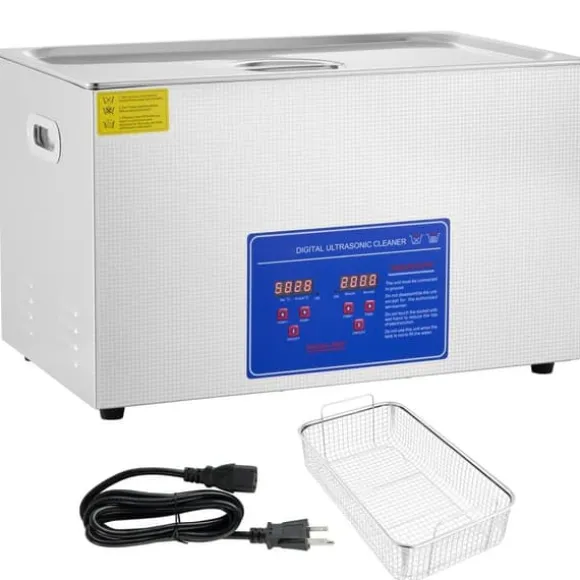 30L 100A Ultrasonisk rengöringsmaskin med värme 600W i rostfritt stål för glasögon, smycken, tandproteser, mynt m.m. (30L)