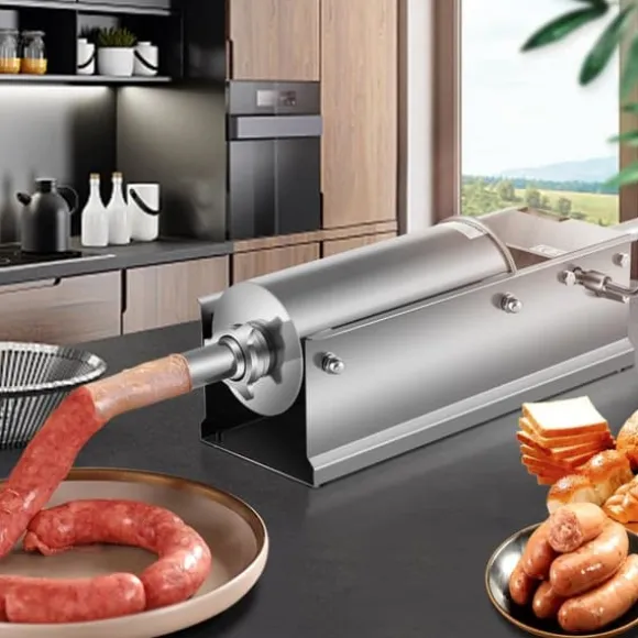 3L Chorizo-vullare av rostfritt stål, horisontell, manuell korvfyllare, Chorizo-hotdogs, grillkorv, lämplig för både hushåll och kommersiell