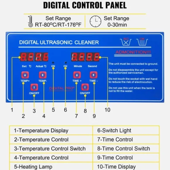 2L digital ultraljudsrengörare, 40 kHz djuprengöring, justerbar tid/temperatur, lämplig för hemmabruk och professionell användning