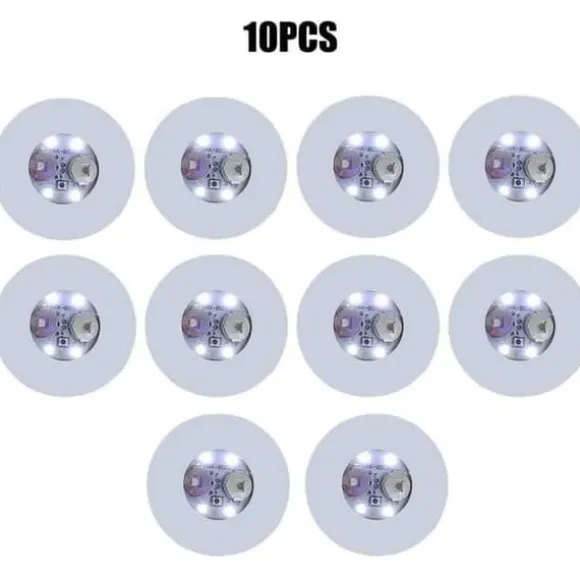 LED-belysta glasunderlägg - Faderr - Set med 10 - Runda - Vit - 3 ljuslägen