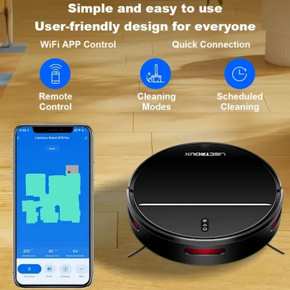 Liectroux M7S Pro – Ansluten robotdammsugare och golvmopp, 4000 Pa sugkraft med kartnavigering och appstyrning