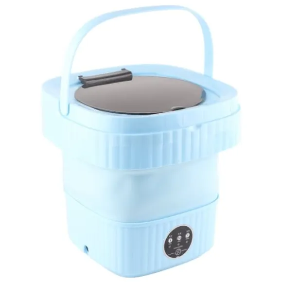 Liten hopfällbar tvättmaskin TPE och PP 100‑240V Inbyggd dehydrator 6L Mini Bärbar Hinkbricka för Underkläder Strumpa Blå US Plugg