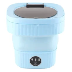 Liten hopfällbar tvättmaskin TPE och PP 100‑240V Inbyggd dehydrator 6L Mini Bärbar Hinkbricka för Underkläder Strumpa Blå US Plugg