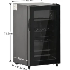 76L Mini-Kylskåp, 6L frys + 70L kyl, LED-ljus, För 51 burkar, Tyst drift, Kompressor, Justerbara hyllor