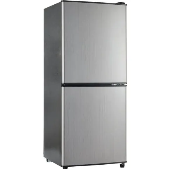 106L Mini-Kylskåp, 60L kyl + 46L frys, 7 temperaturer, Silverdörr, LED-ljus, Justerbara hyllor, 166 kWh/år