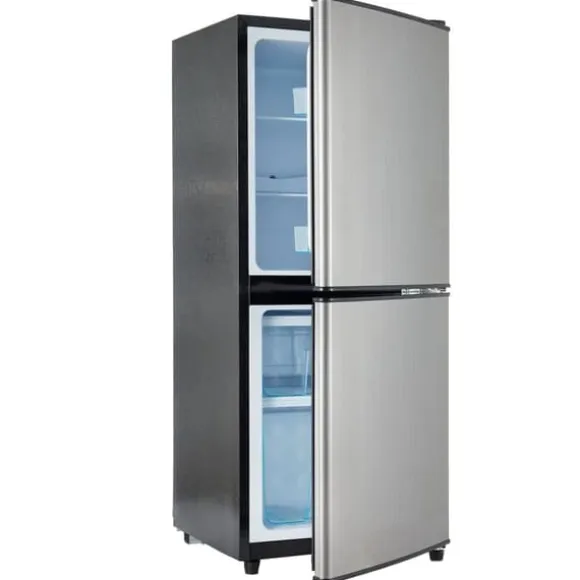 106L Mini-Kylskåp, 60L kyl + 46L frys, 7 temperaturer, Silverdörr, LED-ljus, Justerbara hyllor, 166 kWh/år