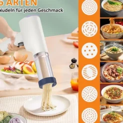 Lollanda Elektrisk Idiyappam och pastamaskin, handhållen trådlös pastapressar, 6-i-1 automatisk pastamaskin
