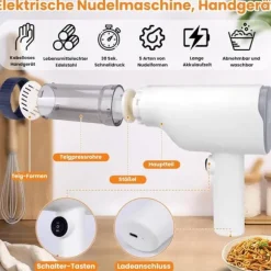Lollanda Elektrisk Idiyappam och pastamaskin, handhållen trådlös pastapressar, 6-i-1 automatisk pastamaskin