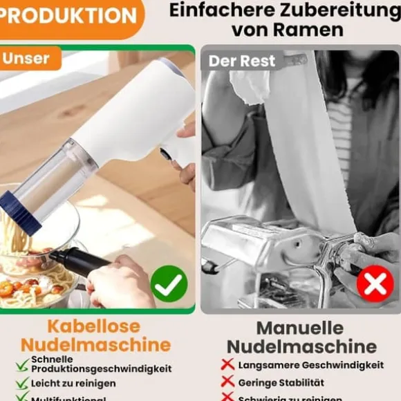 Lollanda Lollanda 6-i-1 automatisk pastamaskin, elektrisk pastamaskin, handhållen automatisk pastatillverkare, ergonomisk design, lätt att rengöra