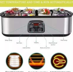 Lollanda Yoghurtmaskin Yoghurtmaskin med Temperaturinställning, Termostat & 48 Timmars Timer, 8 Glas À 180 Ml Vardera för Hem