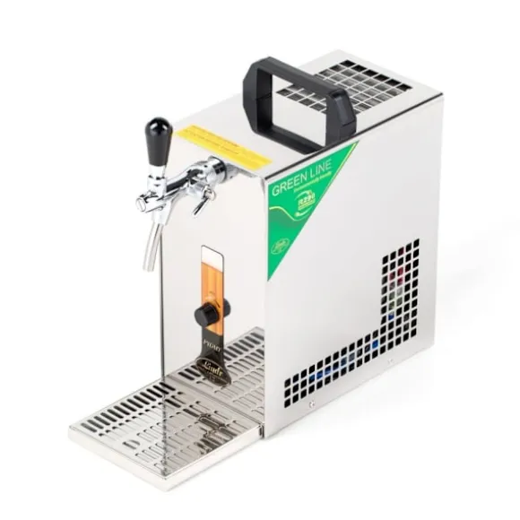 Öltapp, öldispenser, ölmaskin, ölautomat, ölkylare PYGMY 25 / K med membranpump, 1-rads torrkylare av rostfritt stål, 35 liter/h, Green Line