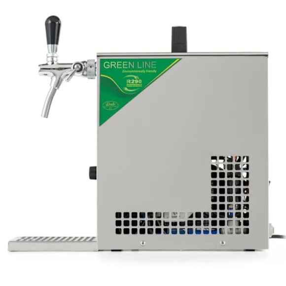 Öltapp, öldispenser, ölmaskin, ölautomat, ölkylare PYGMY 25 / K med membranpump, 1-rads torrkylare av rostfritt stål, 35 liter/h, Green Line