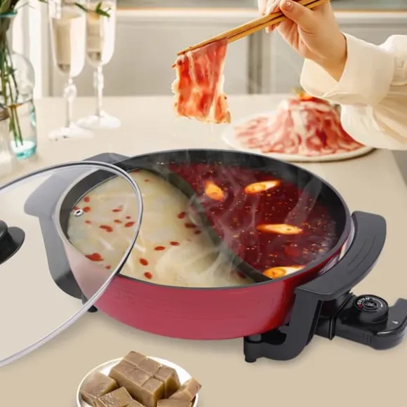 Mandarin Duck hotpot-gryta, dubbel delad 6 liter med yin-yang-avdelare, mörk khaki, kinesisk fondue för hem och fest