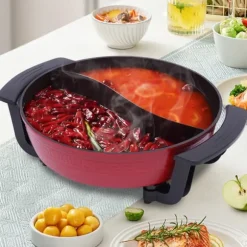 Mandarin Duck hotpot-gryta, dubbel delad 6 liter med yin-yang-avdelare, mörk khaki, kinesisk fondue för hem och fest