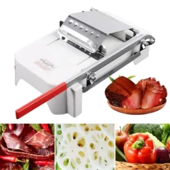 Manuell fryst köttskärare - Slicer - Rostfritt stål - Blad 20 cm - Tjocklek 0,25–25 mm - 30×17 cm - Skinka & nötrullar - Silver