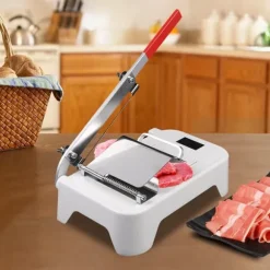 Manuell fryst köttskärare - Slicer - Rostfritt stål - Blad 20 cm - Tjocklek 0,25–25 mm - 30×17 cm - Skinka & nötrullar - Silver