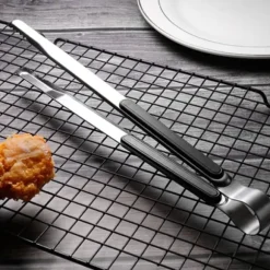 Matlagningstång Rostfritt stål BBQ Steak Clip 25,5 cm Svart